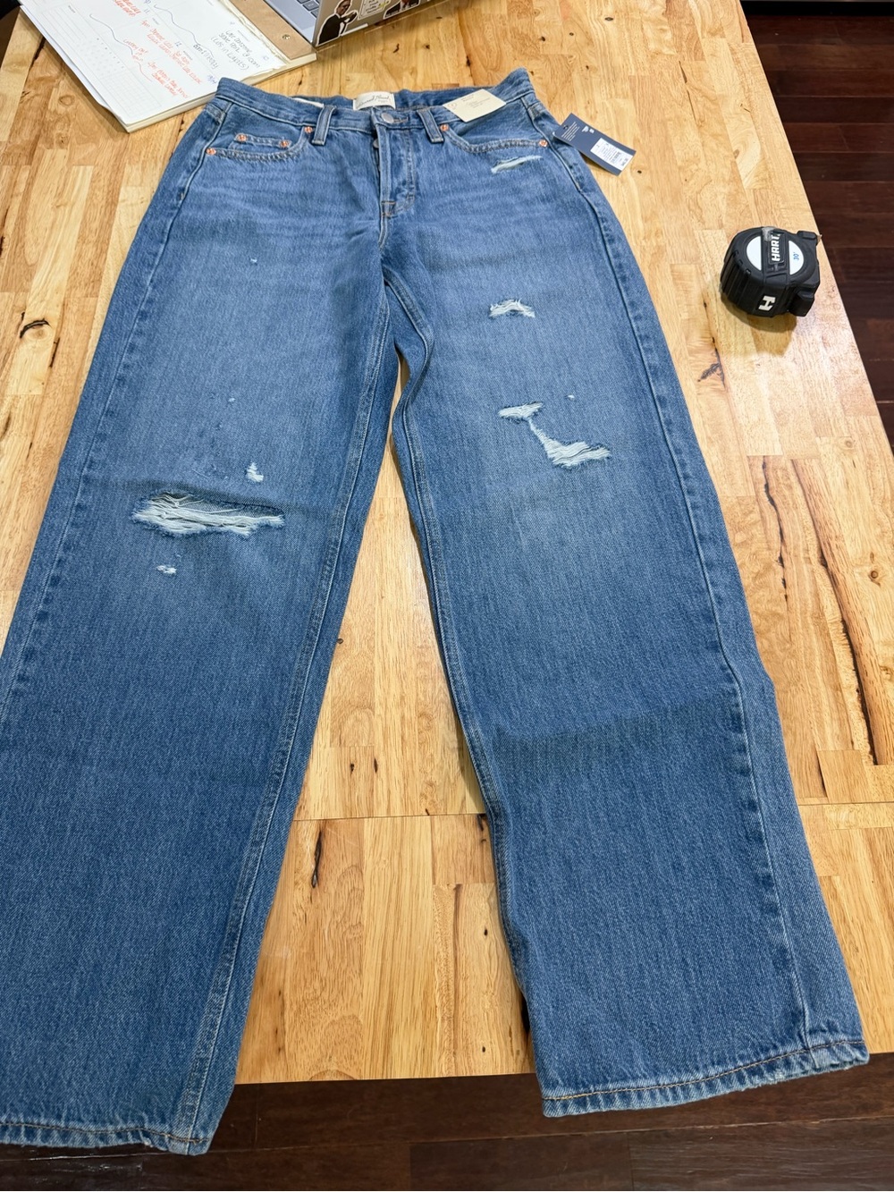 Universal Thread Women's Blue Wide-Leg Distressed Jeans